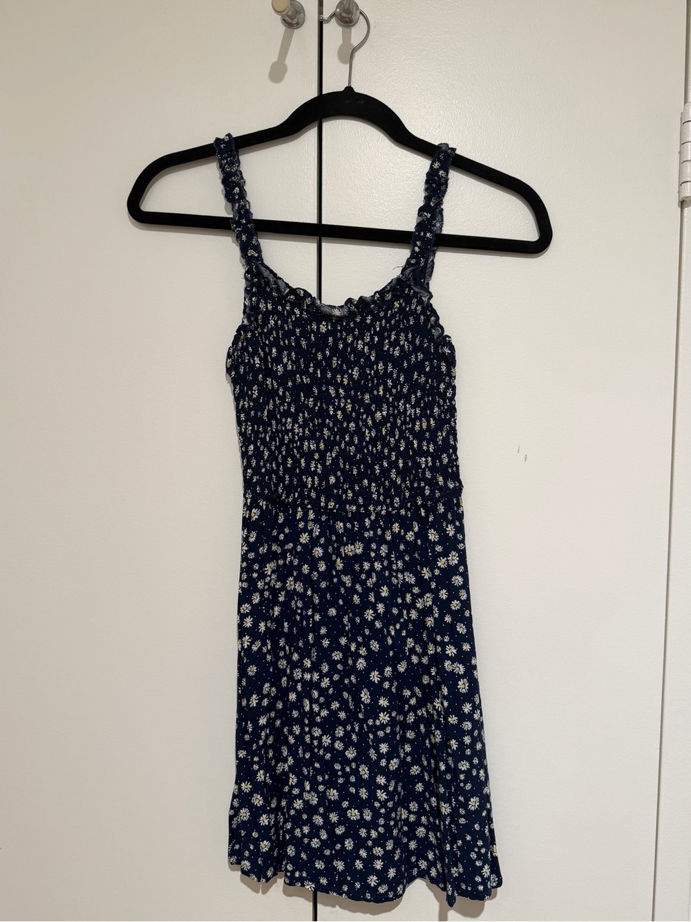 Small Navy Blue Floral Sundress with Smocked Bodice